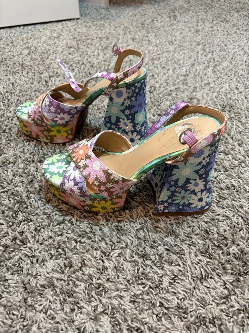 Gianni Bini Multicolor Floral Platform Slingback Heels